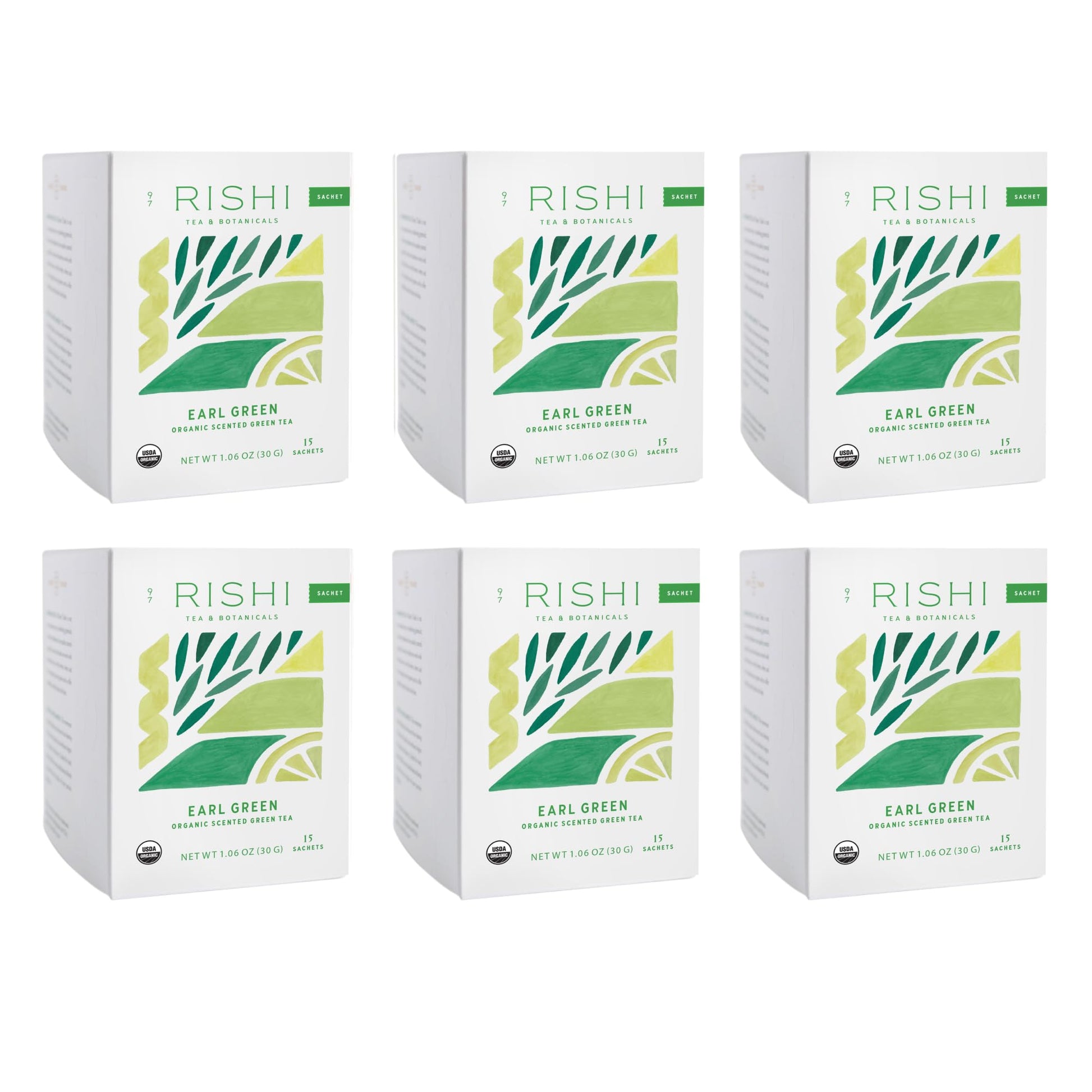 Rishi Tea Earl Japanese Green Tea with Bergamot, Organic, Low Caffeine, 15 Count Sachet Bags, Pack of 6