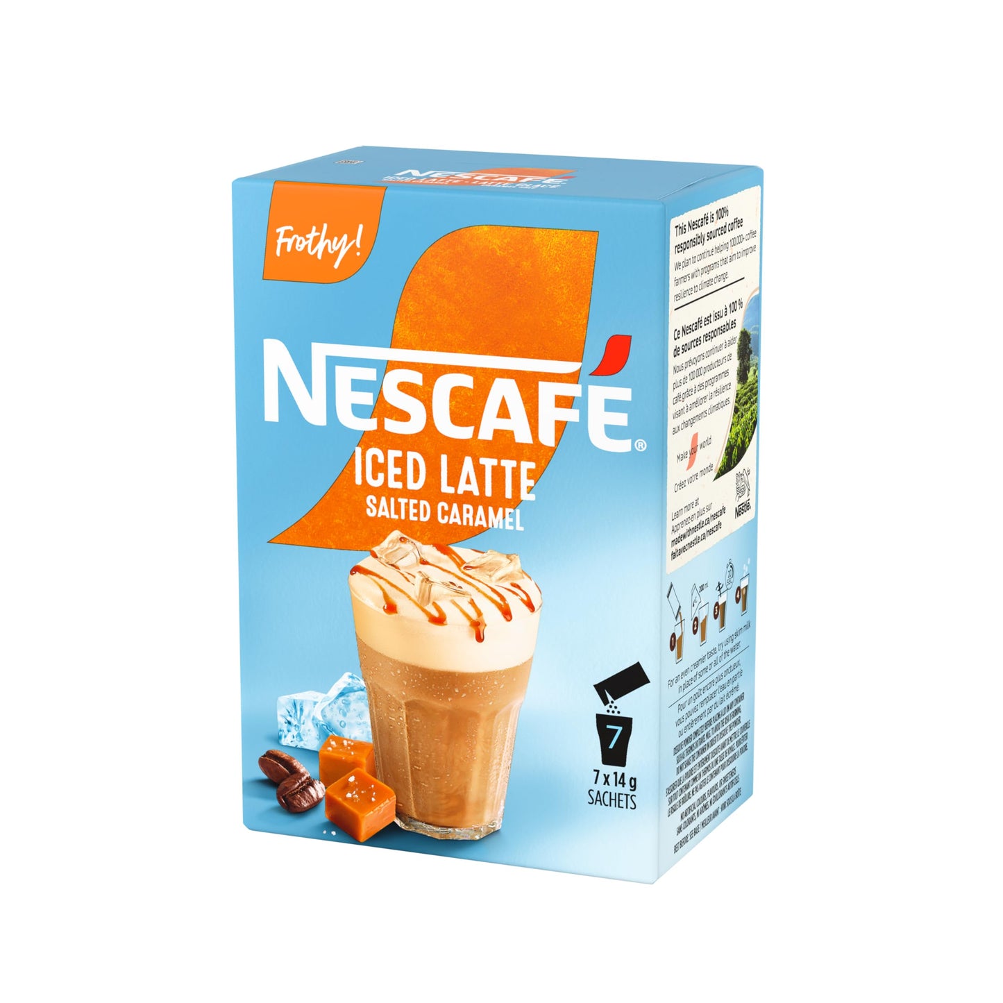 NESCAFÉ Iced Latte Instant Coffee Sachets, Salted Caramel, 3.45 oz, 7ct, Imported from Canada