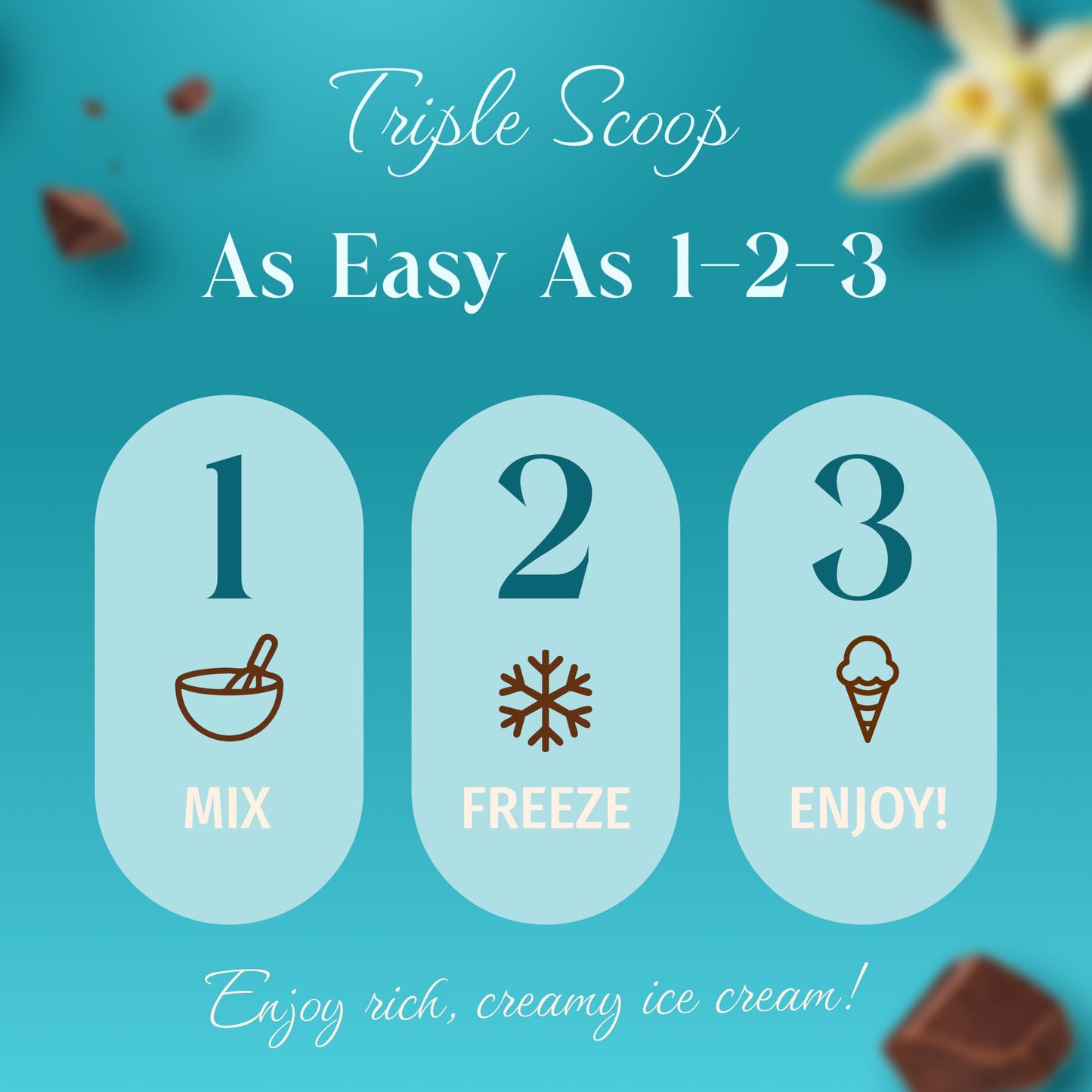Triple Scoop Premium Vanilla Chocolate Chip Ice Cream Starter Mix, 2 Boxes (14.8 oz each), Makes 4 Quarts, Easy to Use
