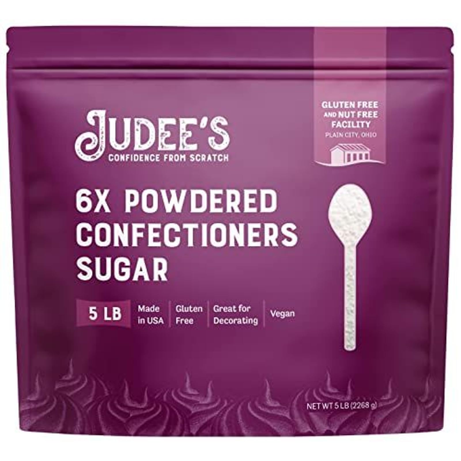 Judees 6X Powdered Confectioners Sugar 5 lb - 100% Non-GMO, Gluten-Free, and Nut-Free - 6X Size Perfect for Icing, Frosting, and