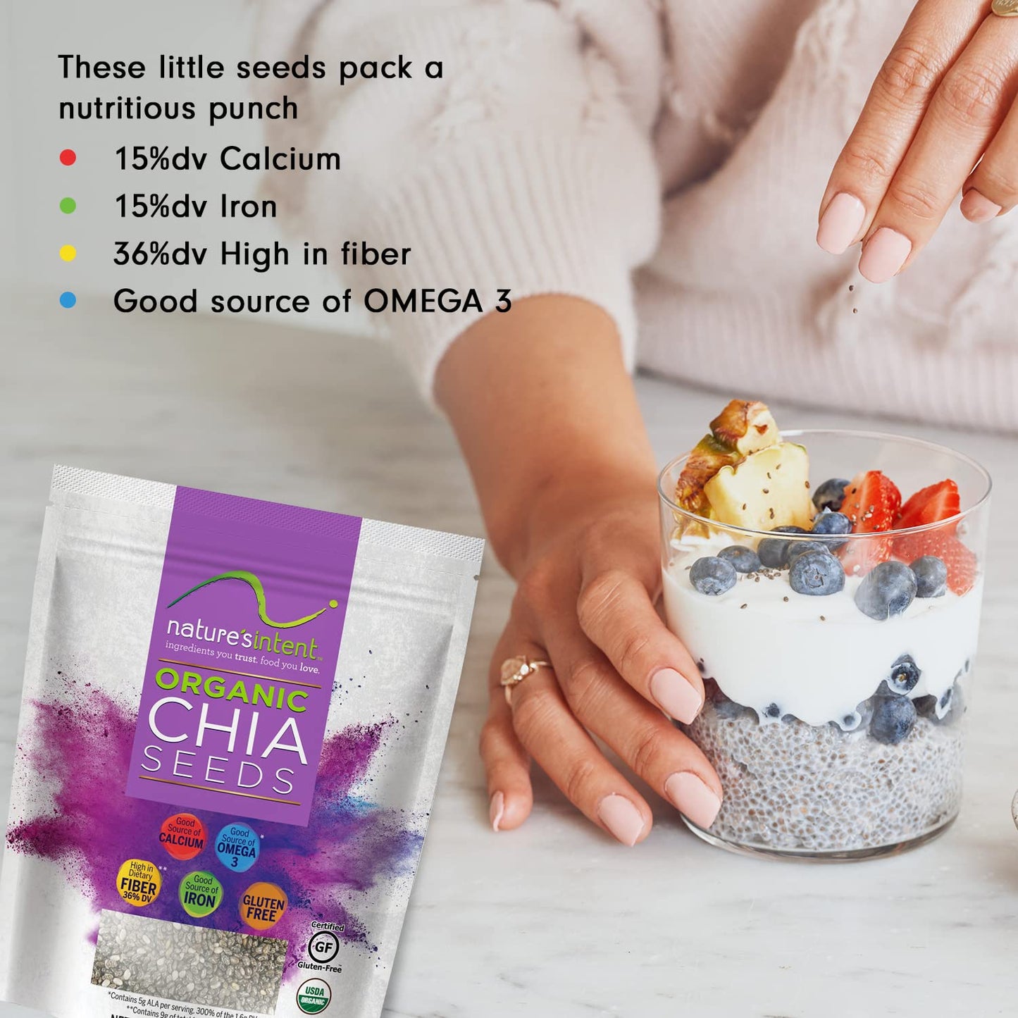 Natures Intent Organic Chia Seeds - 3lb Bag - USDA Organic, Non-GMO, Vegan, Gluten-Free, Kosher, Keto & Paleo - Good Source of