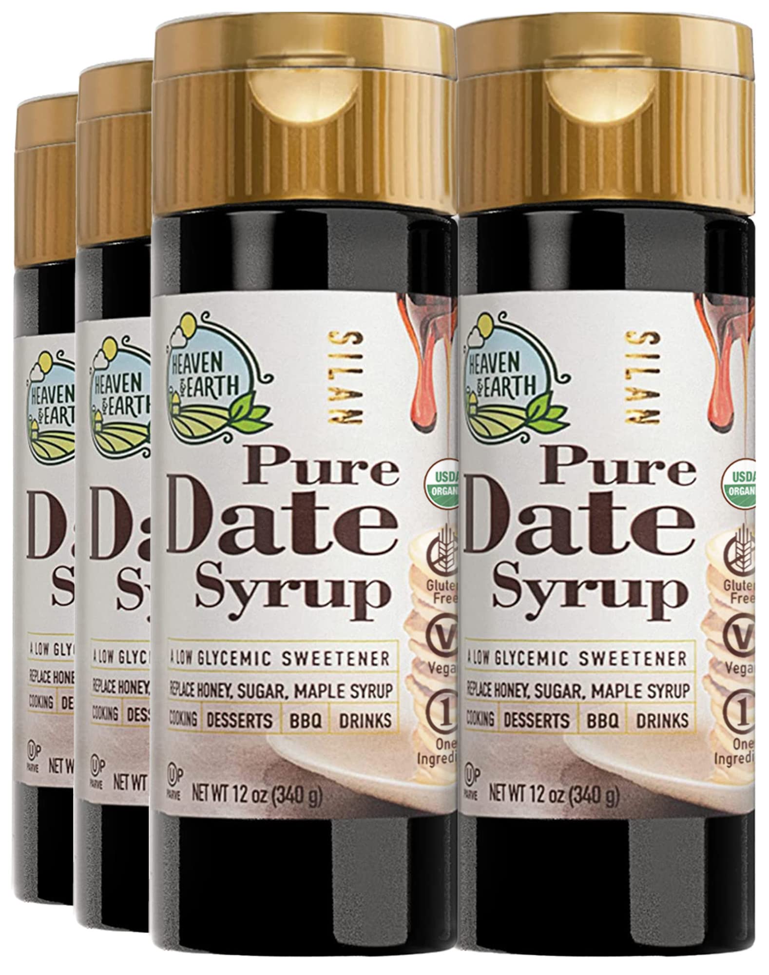 Heaven & Earth 100% Pure Organic Date Syrup, Silan, 12oz (6 Pack) | All Natural Honey Alternative | Low Glycemic Index | Great S