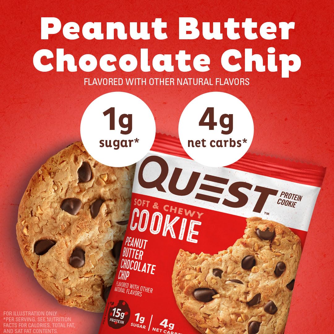 Quest Nutrition High Protein Cookie, Peanut Butter Chocolate Chip, Keto Friendly, Low Carb, 12 Count (Pack of 1), Model QPCCPB12M6