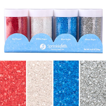 Sweets Indeed 4th of July Decorating Sugar 4-Pack Set - Red White Blue and Silver Sanding Sugar for Baking & Decorating Cupcakes