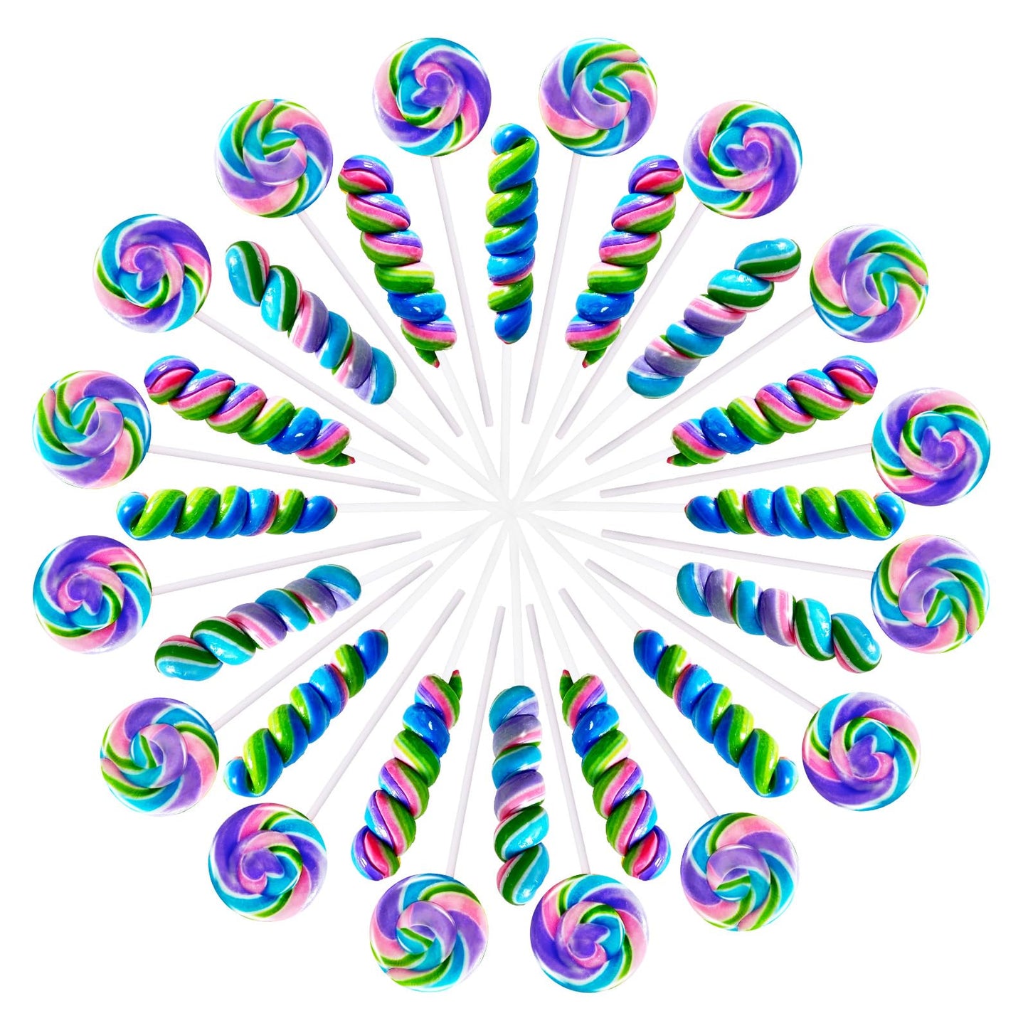 EORA Rainbow Twisty & Swirl Lollipops 32pk - Blueberry, Individually Wrapped Mermaid Party Supplies