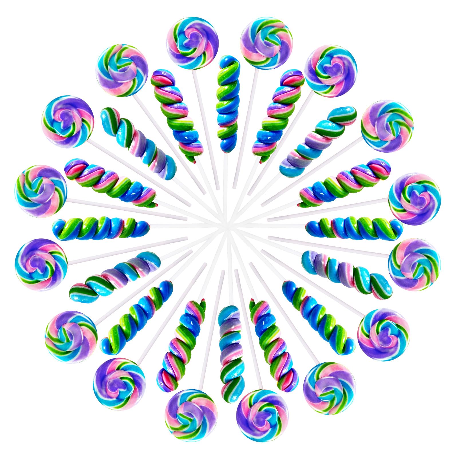 EORA Rainbow Twisty & Swirl Lollipops 32pk - Blueberry, Individually Wrapped Mermaid Party Supplies