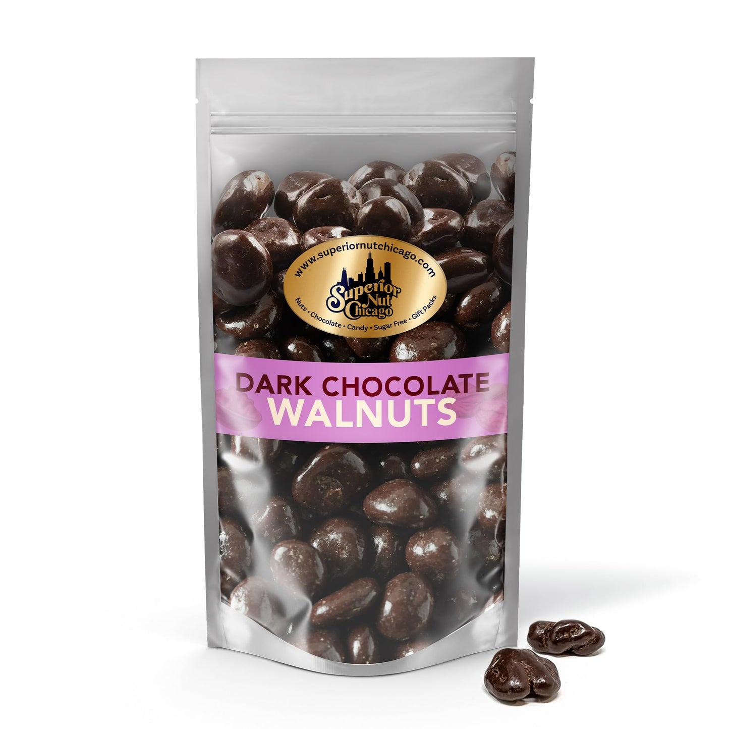 Superior Nut Chicago Dark Chocolate Covered Walnuts - Gourmet Crunchy Walnuts, 64% Dark Chocolate - Rich Omega-3S & Antioxidants