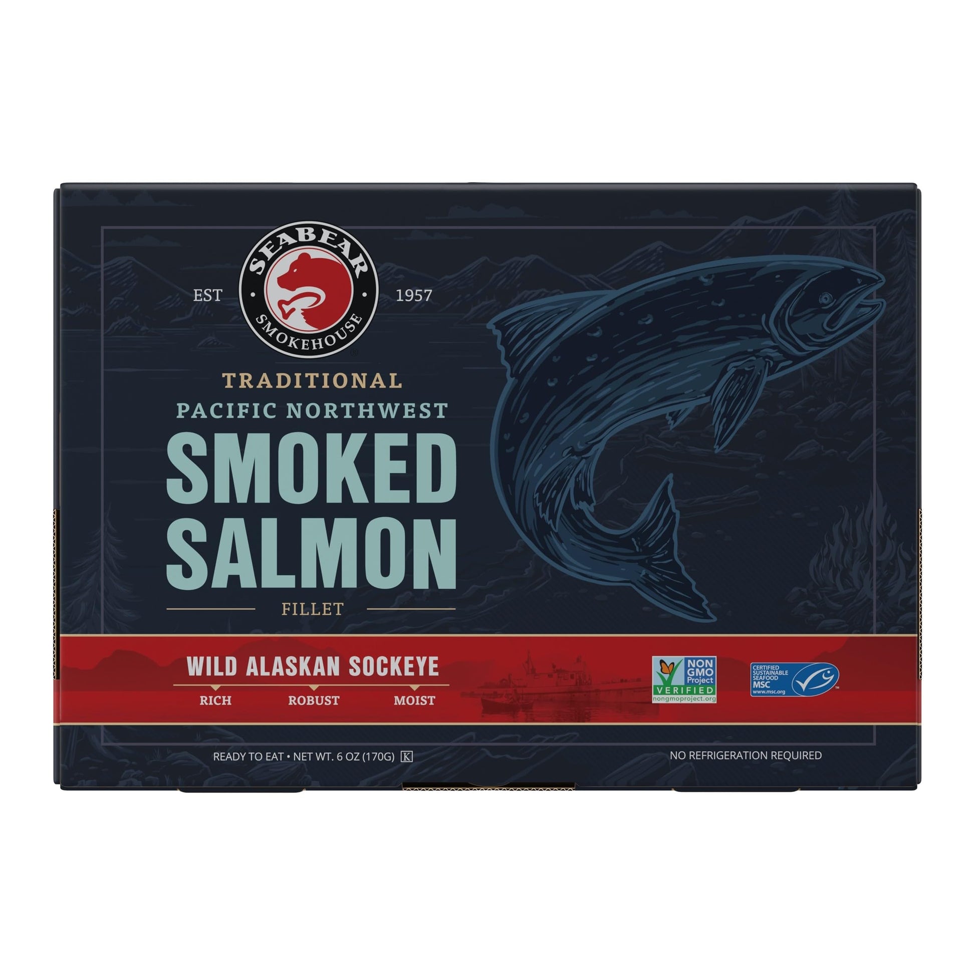 SeaBear Smoked Wild Sockeye Salmon Fillet - Wild Caught, 6oz Gift Box, Ready to Eat