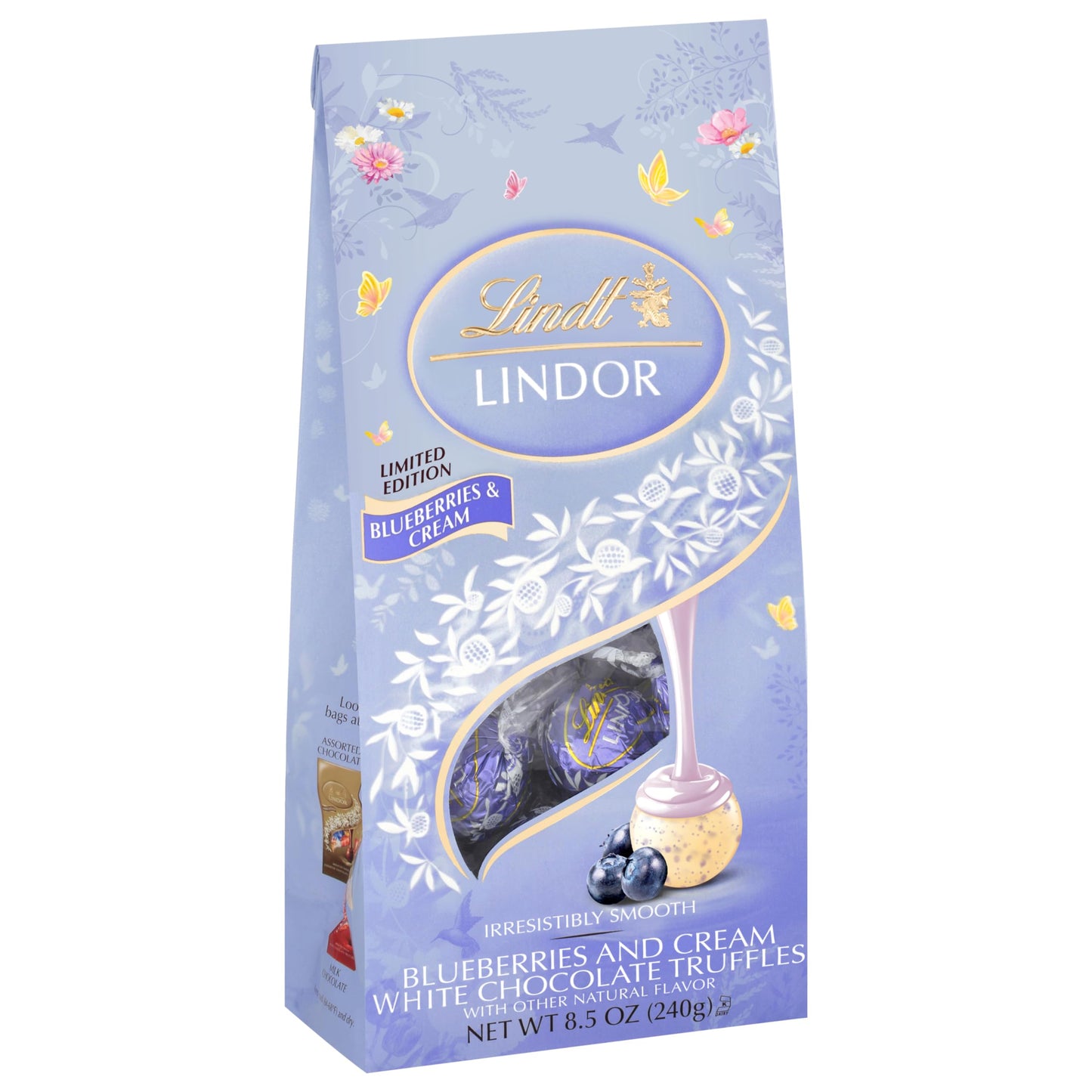 Lindt Lindor Blueberries & Cream White Chocolate Candy Truffles, White Chocolate Candy With Blueberries And Cream Truffle Filling, 8.5 Oz. Bag