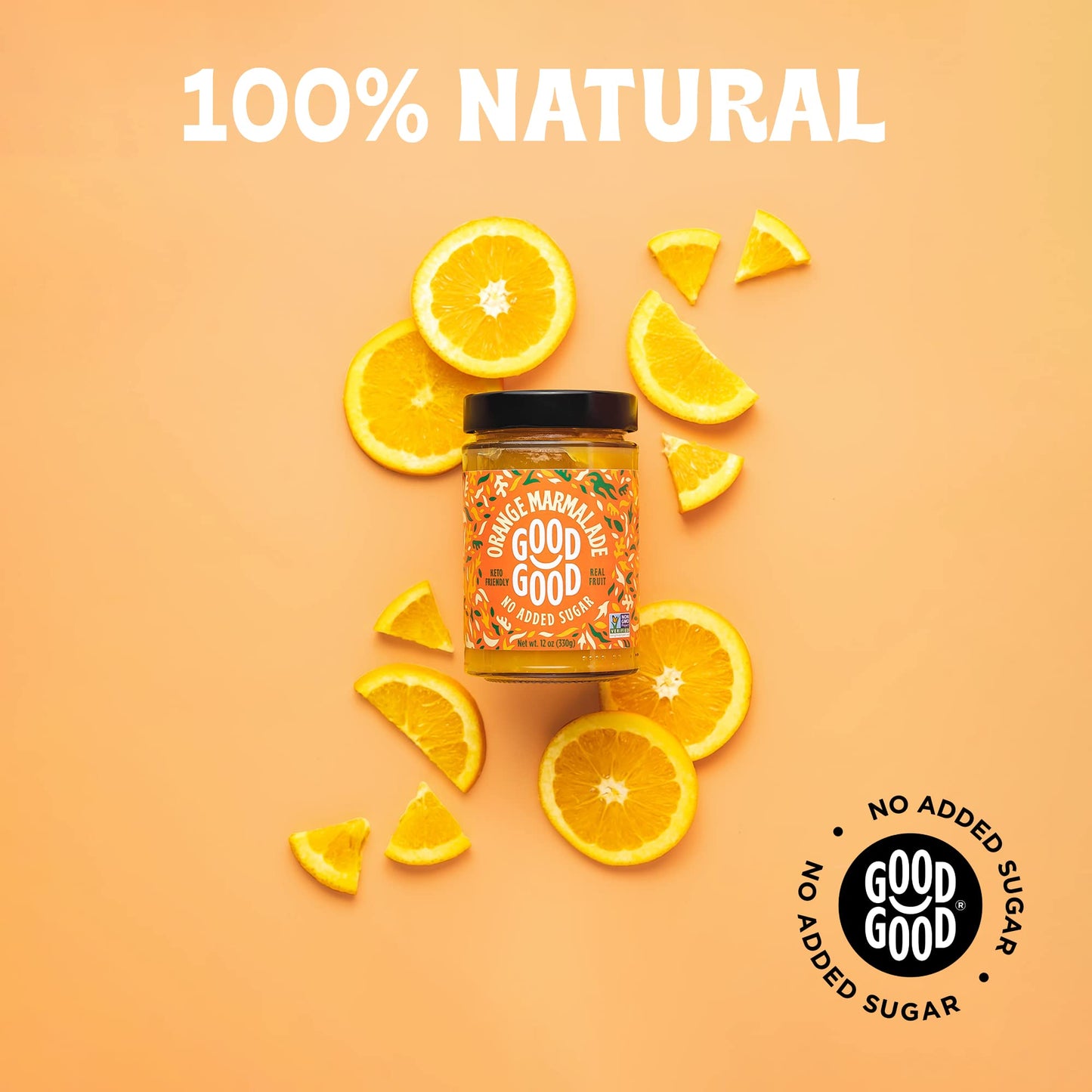 GOOD GOOD No Added Sugar Orange Marmalade - Keto Friendly Jelly - Low Carb, Low-Calorie and Vegan - Diabetic Friendly - 12oz / 3
