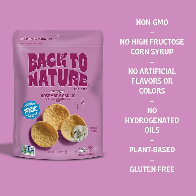 Back to Nature Rosemary Garlic Gluten Free Dipper Crisps, Vegan & Non-GMO Crackers for Dipping, 3.2 Ounce Snack Pack
