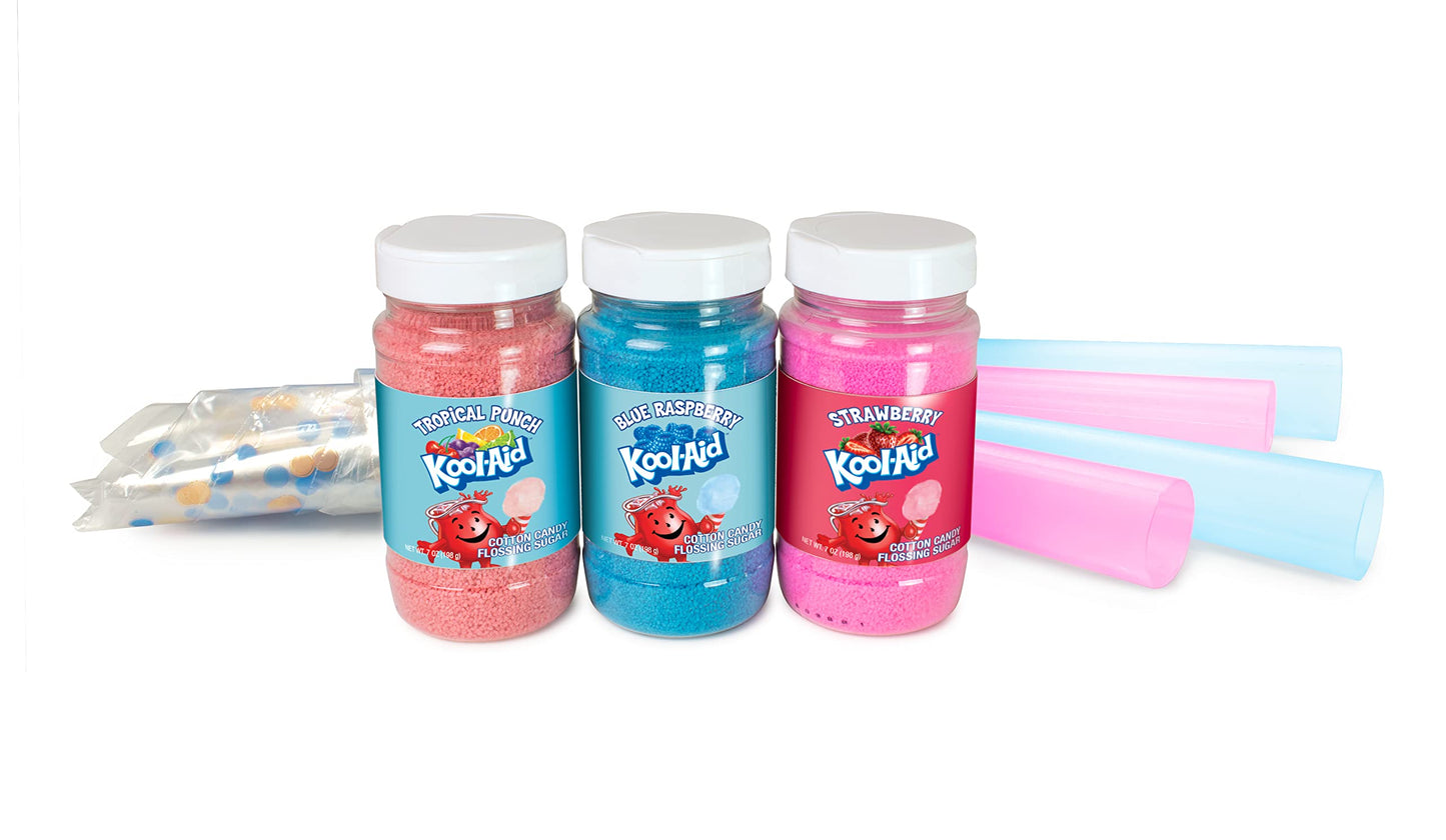 Nostalgia Kool-Aid Cotton Candy Flossing Sugar Party Kit 3-Pack, Blue Raspberry, Strawberry, Tropical Punch, 3-16 Oz Bottles - 4