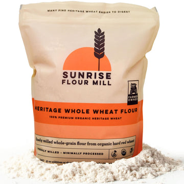 Sunrise Flour Mill Heritage Organic Whole Wheat Flour - 5 lbs | Milled from red hard wheat within 10 Days | Easier to Digest wit