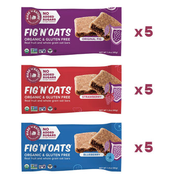 Made in Nature Organic Fig N Oat Bars, 1.4 Ounce 5 Count (3 Pack) - Original Fig, Blueberry, and Strawberry, Organic, Non-GMO, N