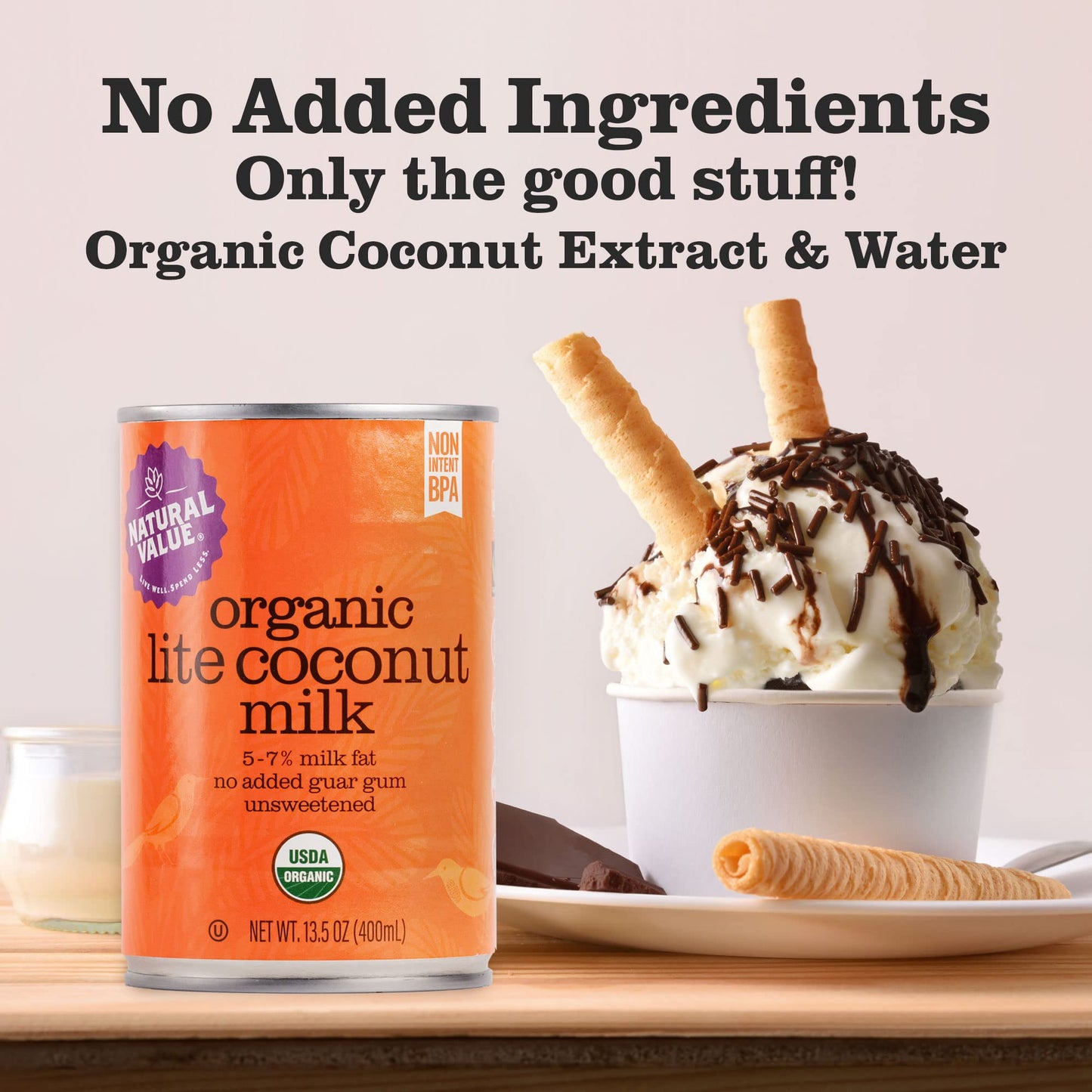 Natural Value Coconut Milk, Organic, Lite 5-7% Milk Fat,13.5 oz (pack of 6) No added Guar Gum, Unsweetened, Gluten Free, Keto Fr