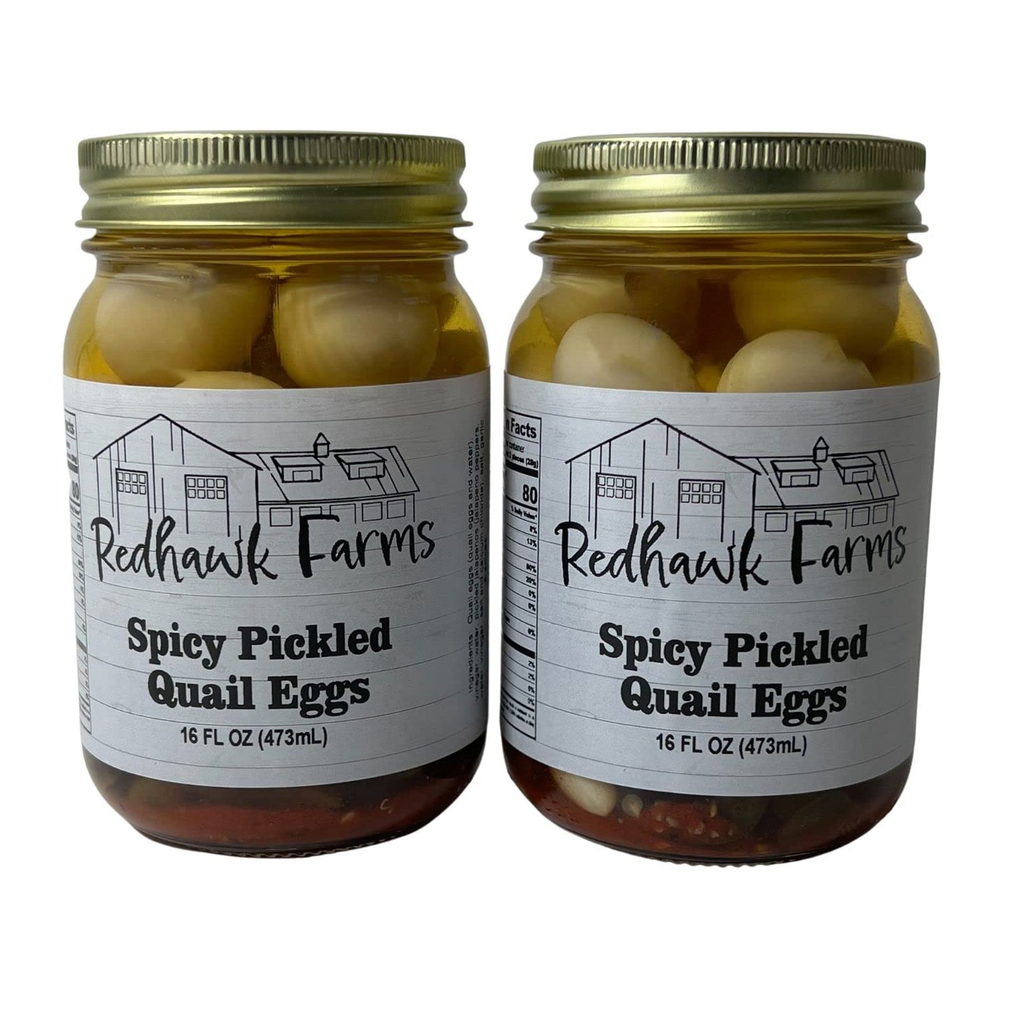 Redhawk Farms Spicy Pickled Quail Eggs - Fresh Quail Eggs Hard Boiled & Pickled In A Spicy Vinegar & Jalapeno Brine - Gourmet Sn