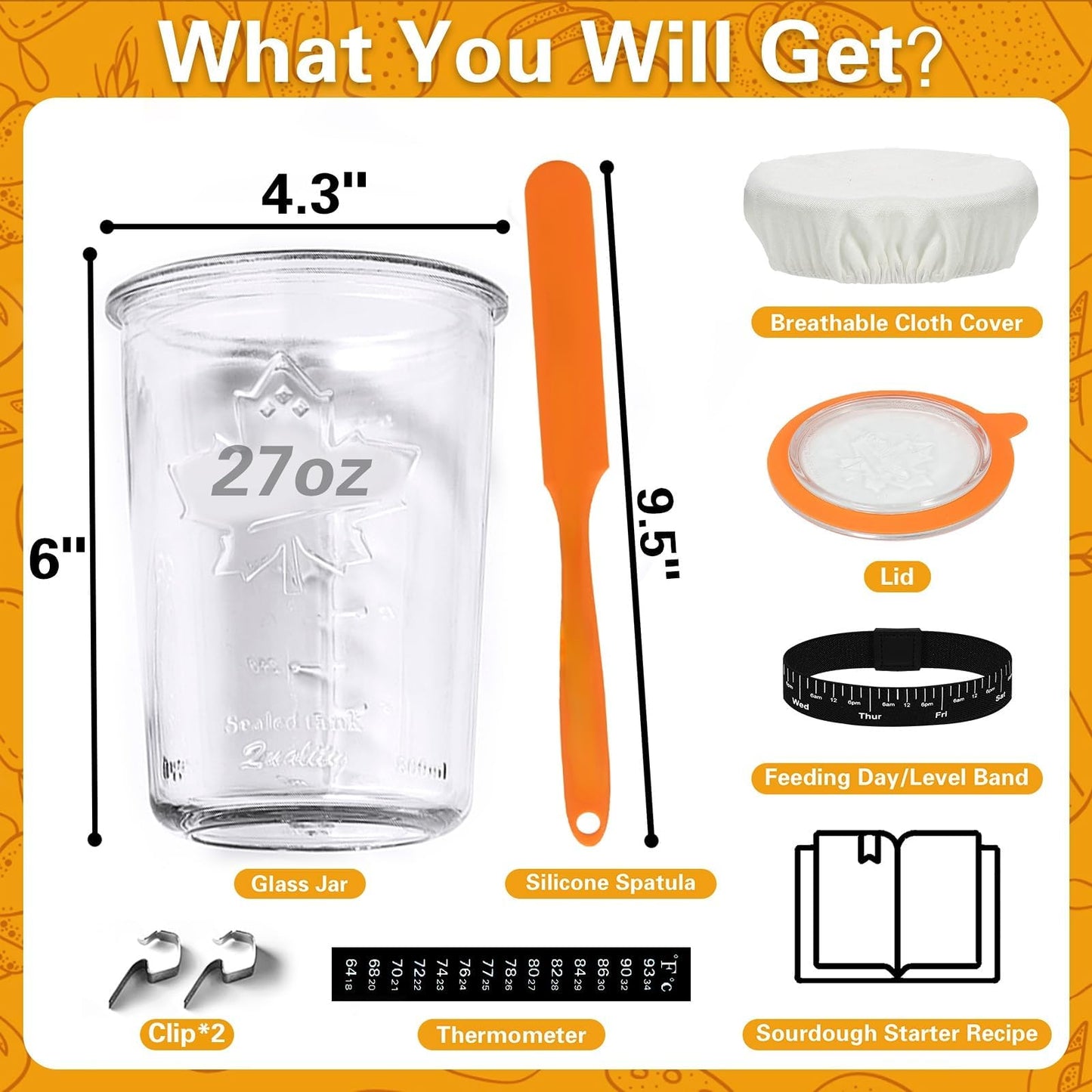 Polyhnia Sourdough Starter Jar, Wide Mouth Glass Kit For Easy Fermentation, Reusable 27 Oz Bread Baking Supplies For Bakery Lovers