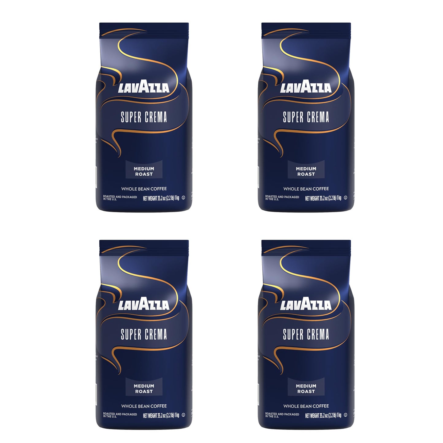 Lavazza Super Crema Whole Bean Coffee, Medium Espresso Roast, Arabica and Robusta Blend, 2.2 lb Bag (Pack of 4)