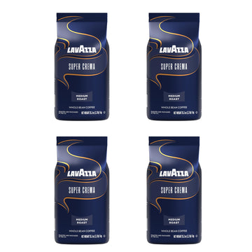 Lavazza Super Crema Whole Bean Coffee, Medium Espresso Roast, Arabica and Robusta Blend, 2.2 lb Bag (Pack of 4)
