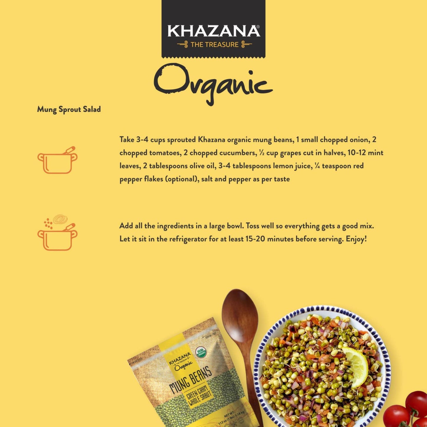 Khazana Organic Mung Beans - Green Gram Whole - 7lb - Non GMO, Gluten Free, Kosher - Authentic Lentils from India