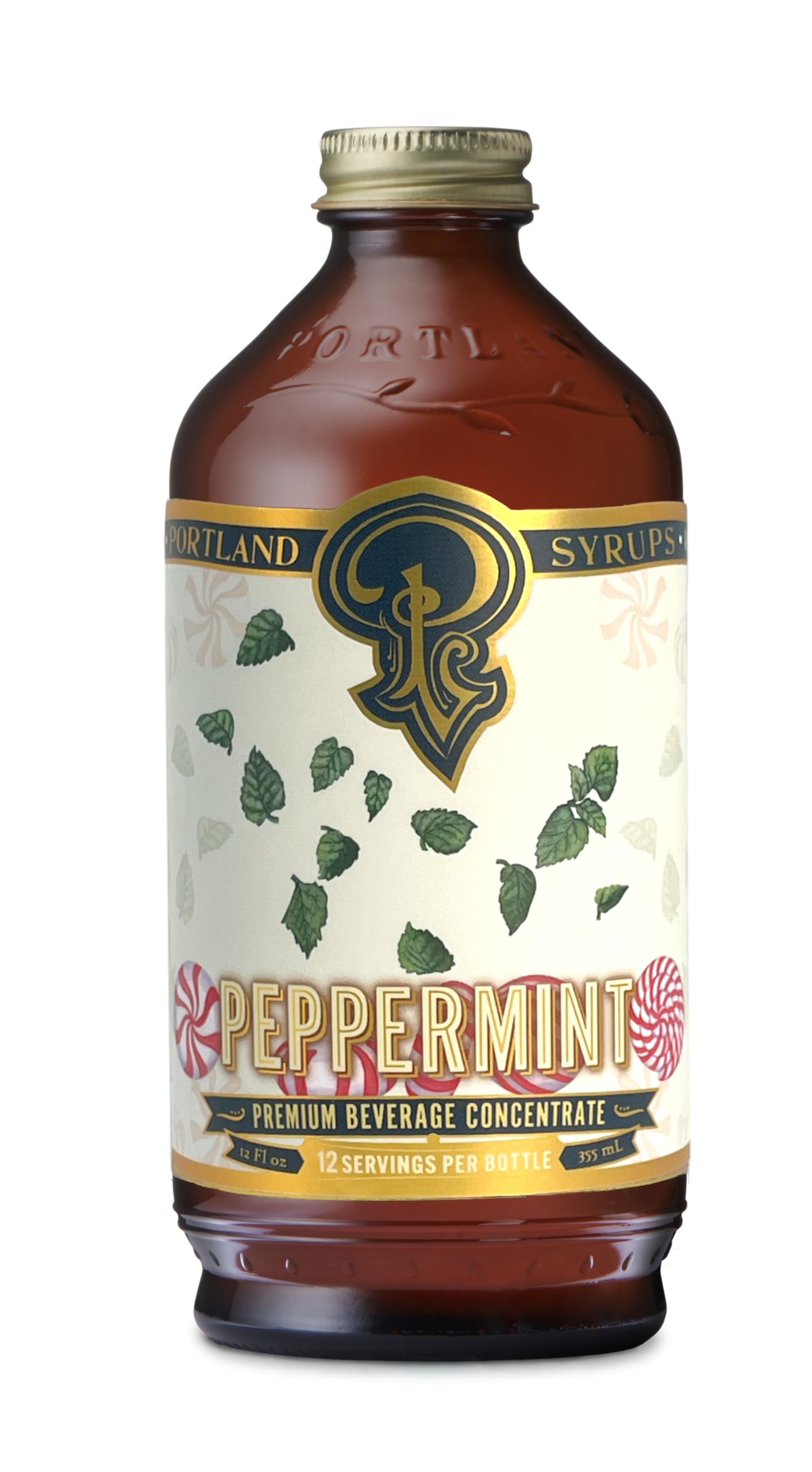P Portland Syrups Peppermint Syrup - Organic Cane Sugar for Lattes & Mocktails - 12 Fl Oz (Pack of 1)