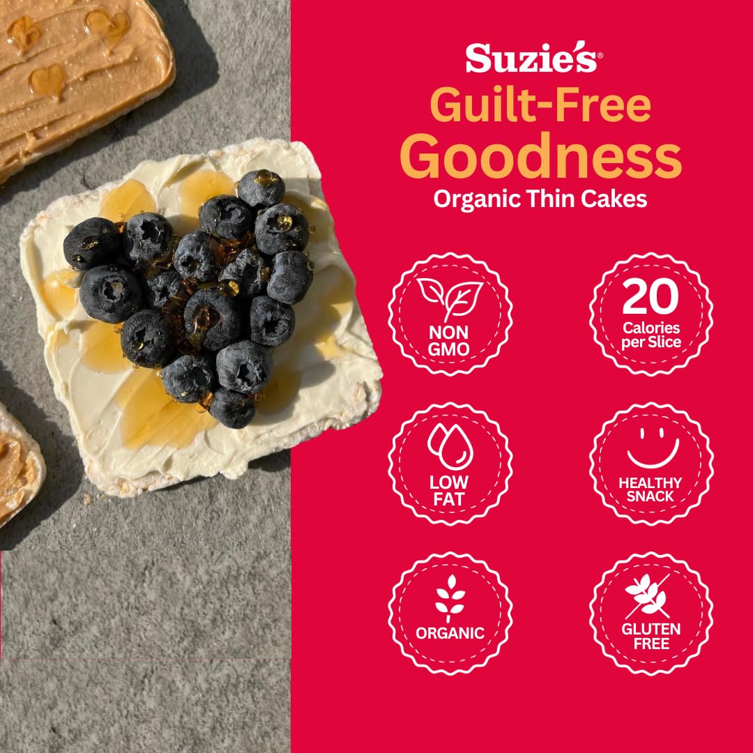 SUZIES Organic Brown Rice Cake Thins, Low Sodium, Gluten-Free, 6 Pack, 4.9 Ounce