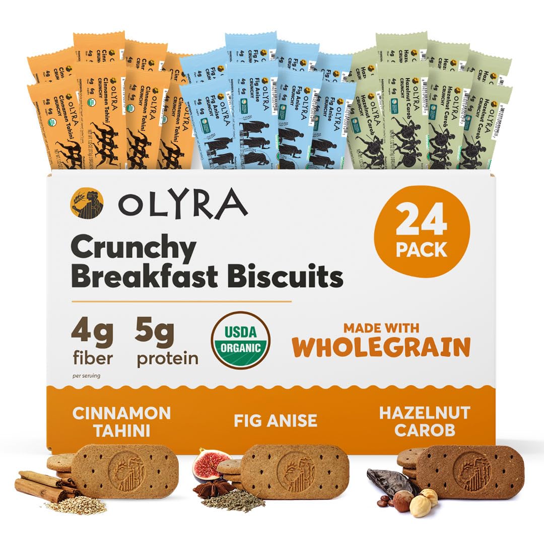 Olyra Organic Breakfast Biscuits - Variety Pack - Healthy Snacks for mature-themeds - Office Snacks - Healthy Cookies - High Fiber Snack - Natural Energy Breakfast Biscuit 24 Packs
