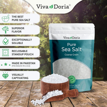 Viva Doria Malabar Black Peppercorns, Whole Black Pepper, Black Peppercorn, 12 Oz And Pure Sea Salt, Coarse Grain, 2 Lb, For Grinder Refills, 2 Piece Set