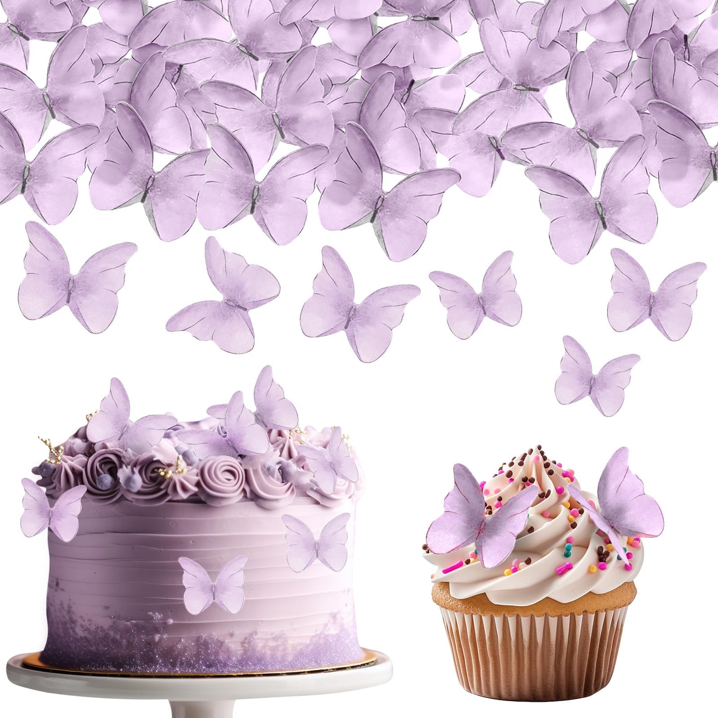 Tiesome 48 Pcs Edible Butterflies For Cake Decorating, Vivid Butterfly Cake Topper Butterfly Cupcake Decorating For Wedding Birt