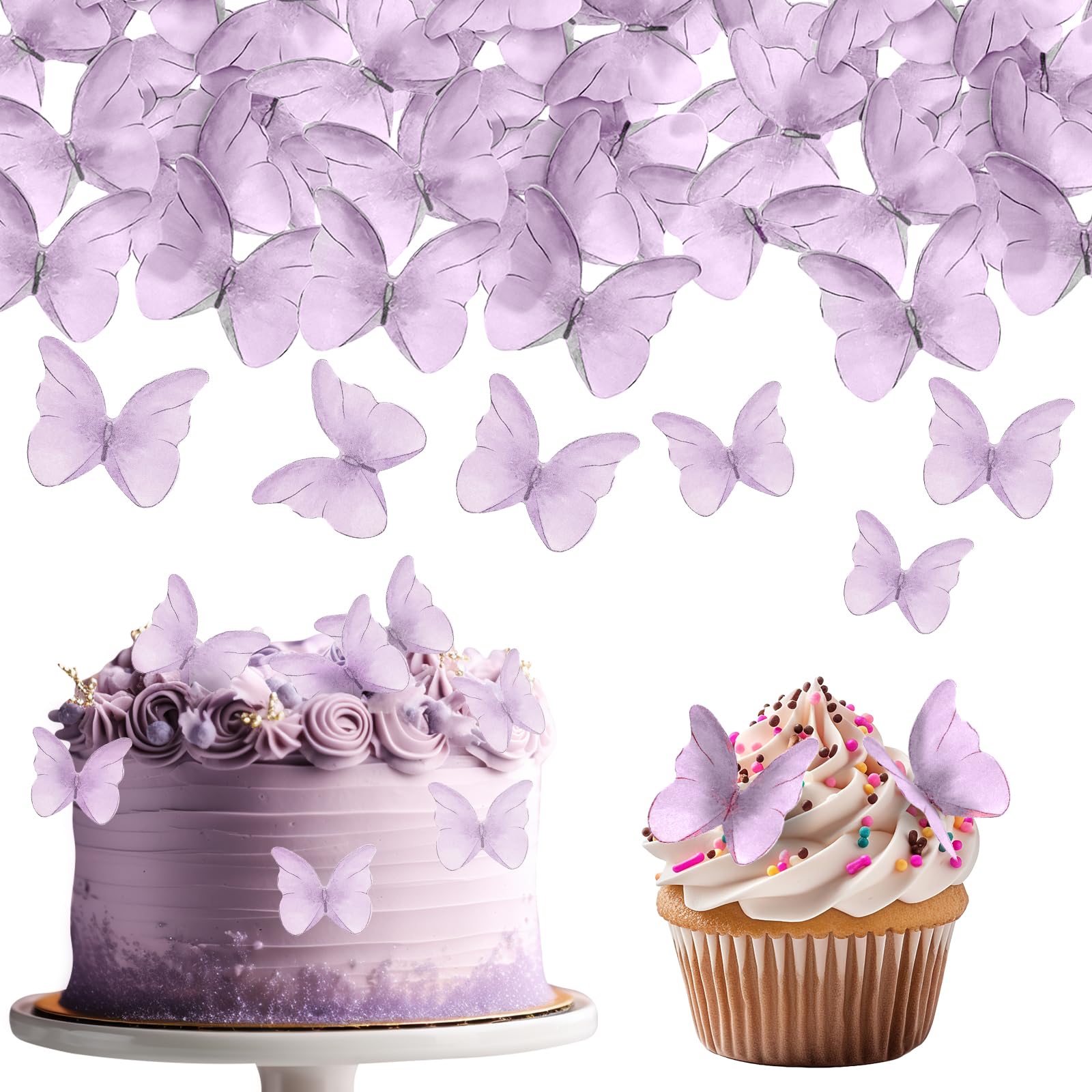Tiesome 48 Pcs Edible Butterflies For Cake Decorating, Vivid Butterfly Cake Topper Butterfly Cupcake Decorating For Wedding Birt
