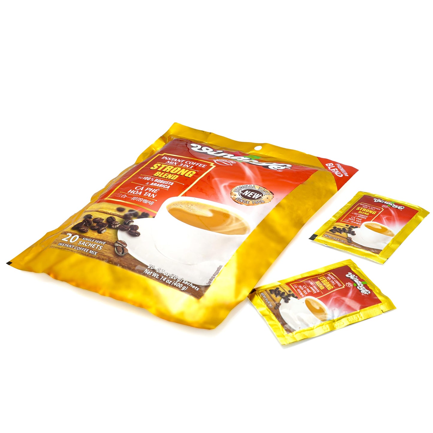 Vinacafe 3 in 1 Instant Coffee Sachets, Strong Rich Blend, 20 Count Pack