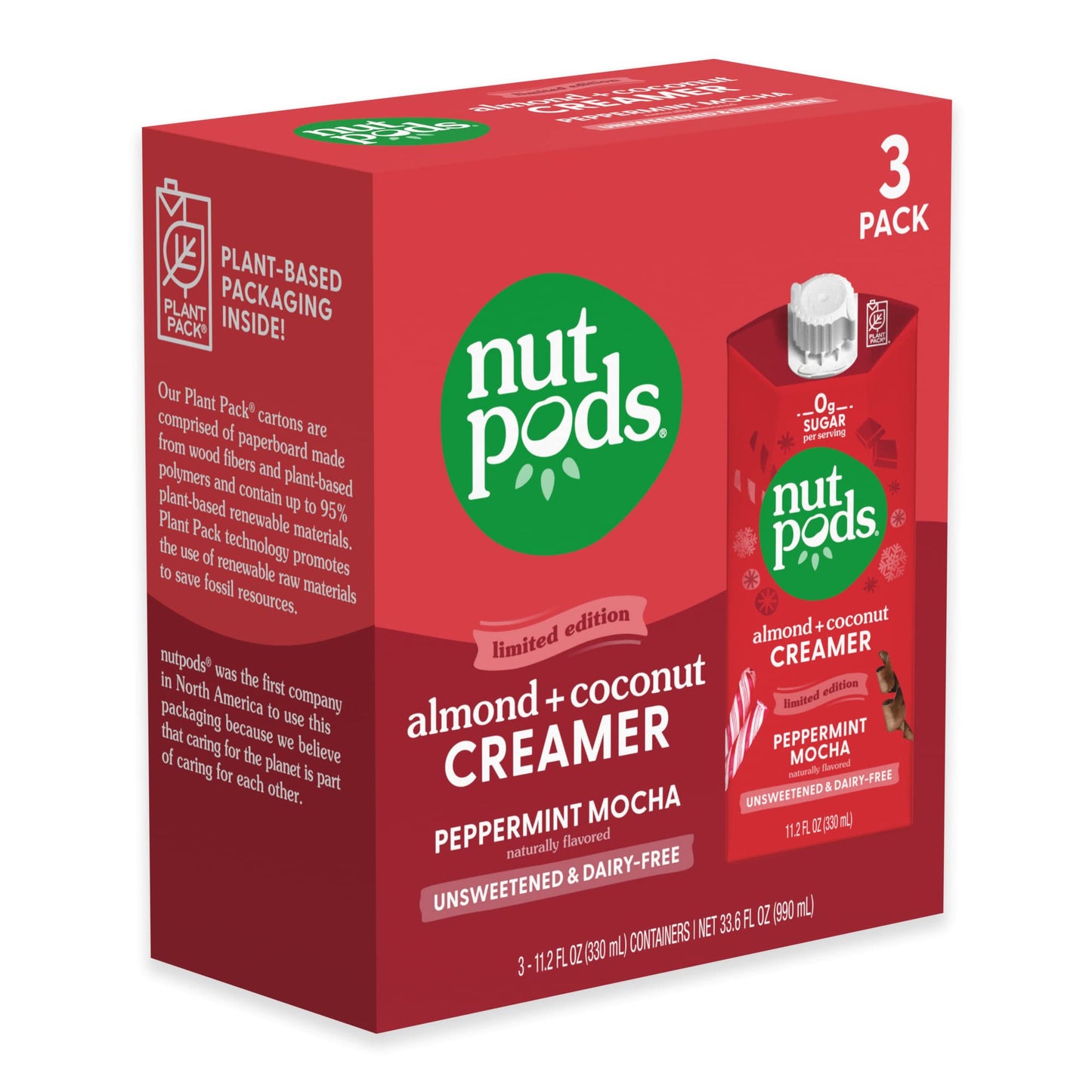 nutpods Peppermint Mocha  (3-Pack)  Unsweetened Dairy-Free Creamer  Made from Almonds and Coconuts  Whole30  Gluten Free  Non-GMO  Vegan  Kosher