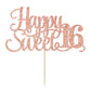 Yotawish Rose Gold Glitter Happy Sweet 16 Cake Topper - Happy 16Th Birthday Cake Decor - Hello 16, Cheers To 16 Years Birthday P