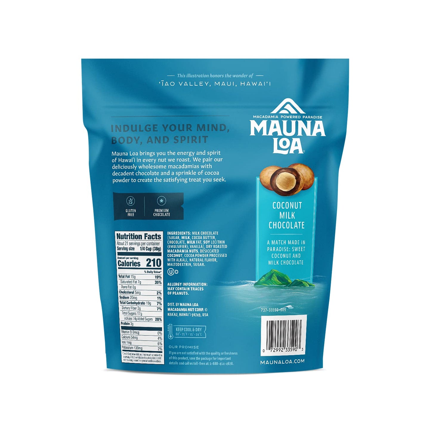 Mauna Loa Premium Hawaiian Roasted Macadamia Nuts, Milk Chocolate Coconut Flavor, Cocoa Dusted, 28 Oz Bag (Pack Of 1)