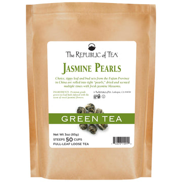 The Republic of Tea Jasmine Pearls Full-Leaf Loose Green Tea | 3.0 Ounce Refill Bag | Steeps 50 Cups