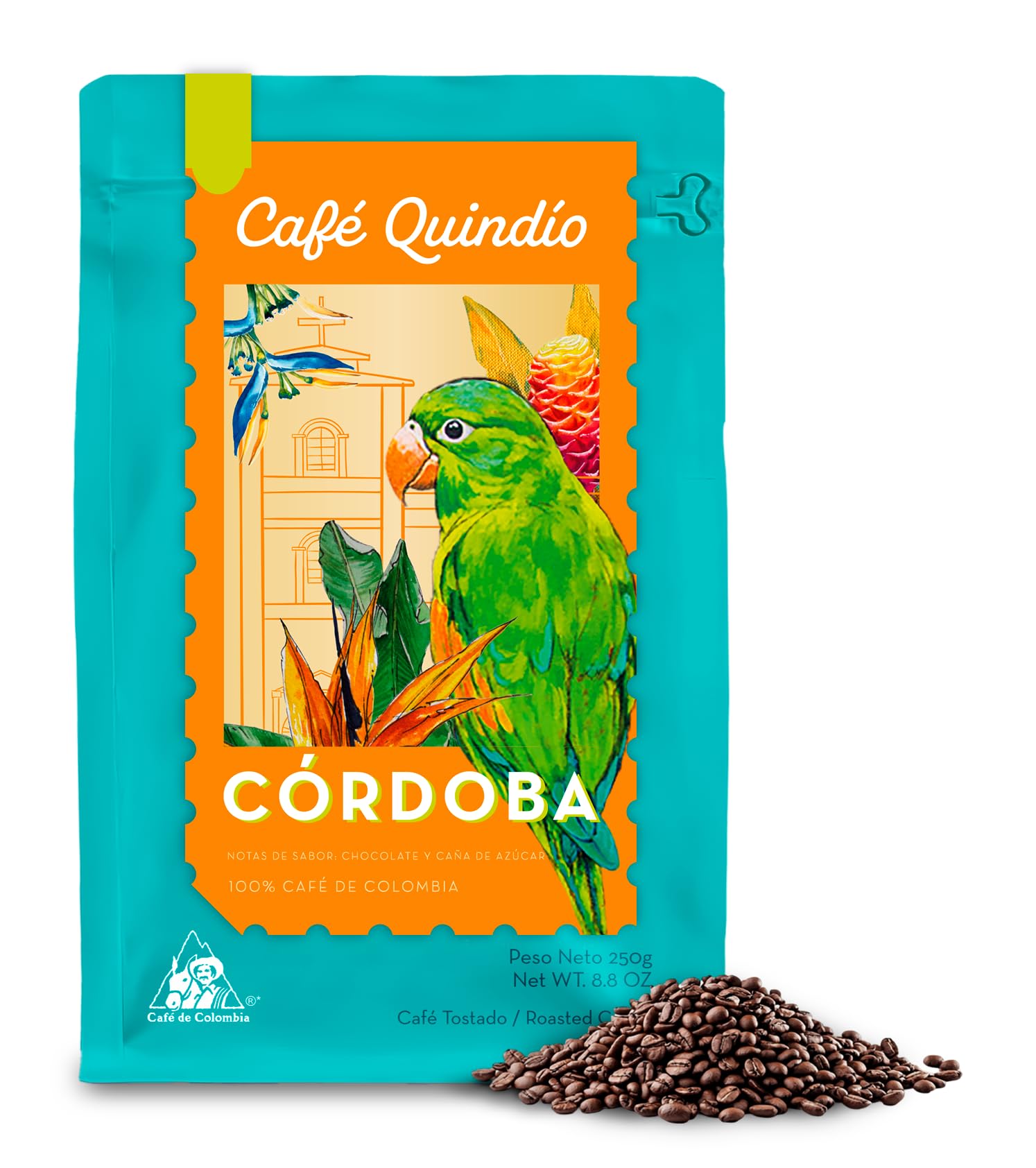 Cafe Quindio Cordoba Municipal Harvest - Medium Roast 100% Colombian Excelso Whole Bean Arabica Coffee With Natural Chocolate And Brown Sugar Tasting Notes (No Artificial Flavorings) (8.8 Ounce (Pack Of 1))