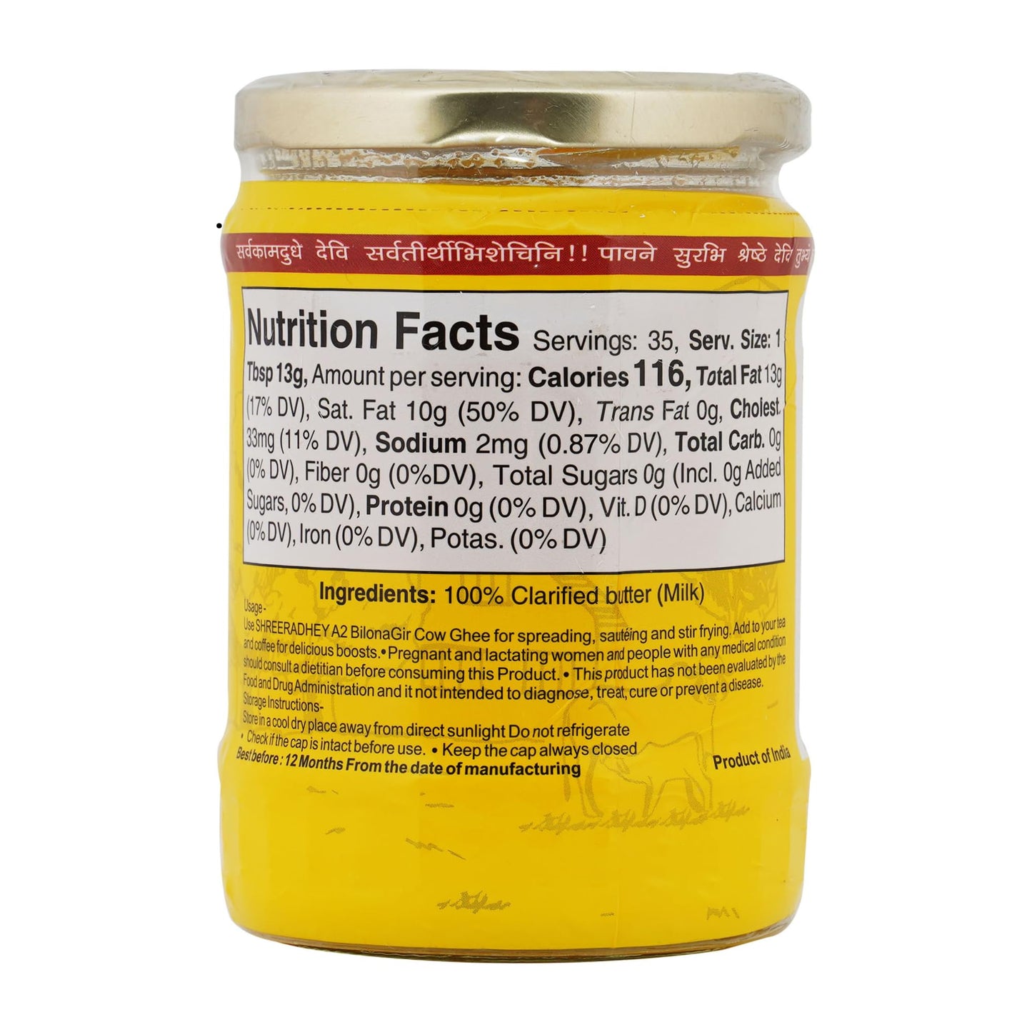 SHREERADHEY A2 Bilona Gir Cow Ghee, 500 ML, Pure, Natural, Lactose & Gluten Free, Keto Friendly, Glass Bottle