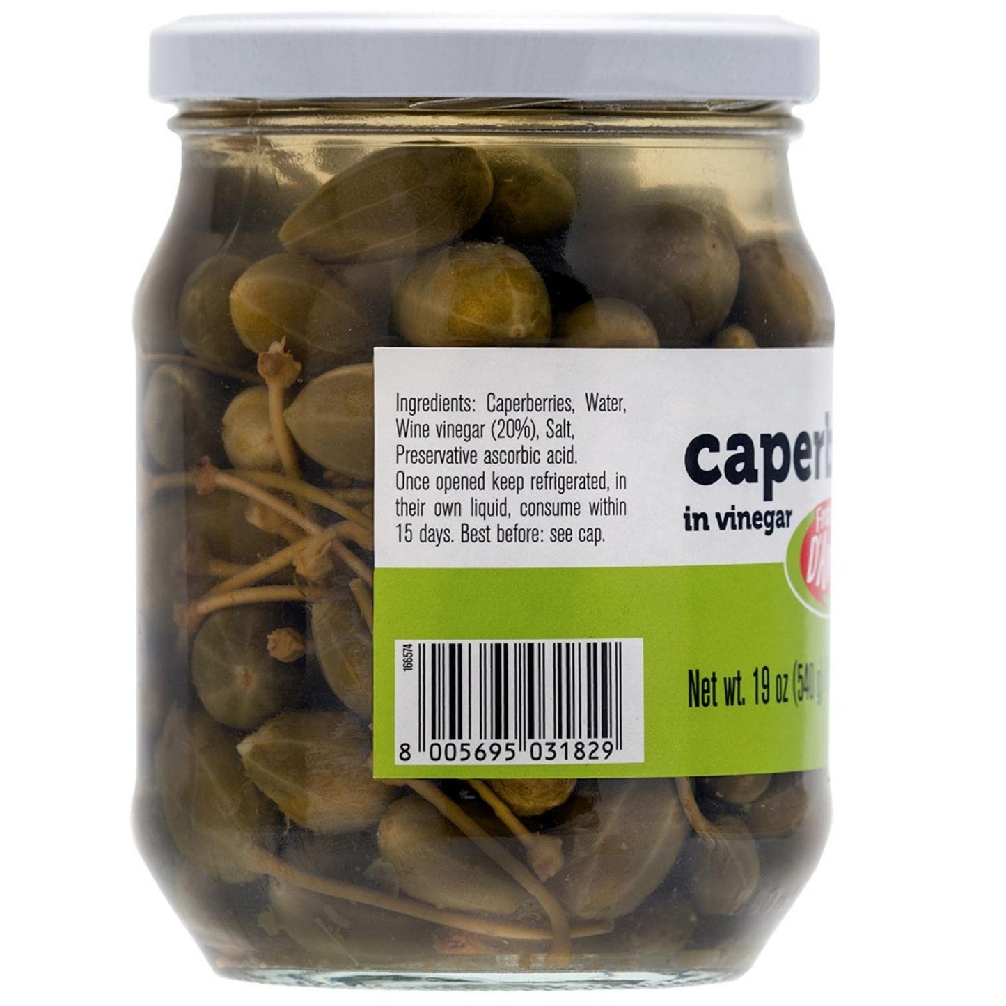 Caperberries, Premium Qulaity, First Selection, Pickled, Capers, Family Size, 19Oz (540G), Non-Gmo, Fratelli D'Amico, Product Of