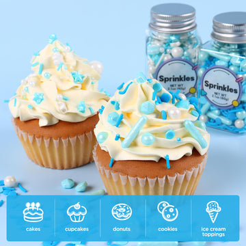 Edible Blue Sprinkles For Cake Decorating, Snowflake Sprinkles, Edible Stars, Sprinkle Mix For Cupcake Toppers, Ice Cream Toppin