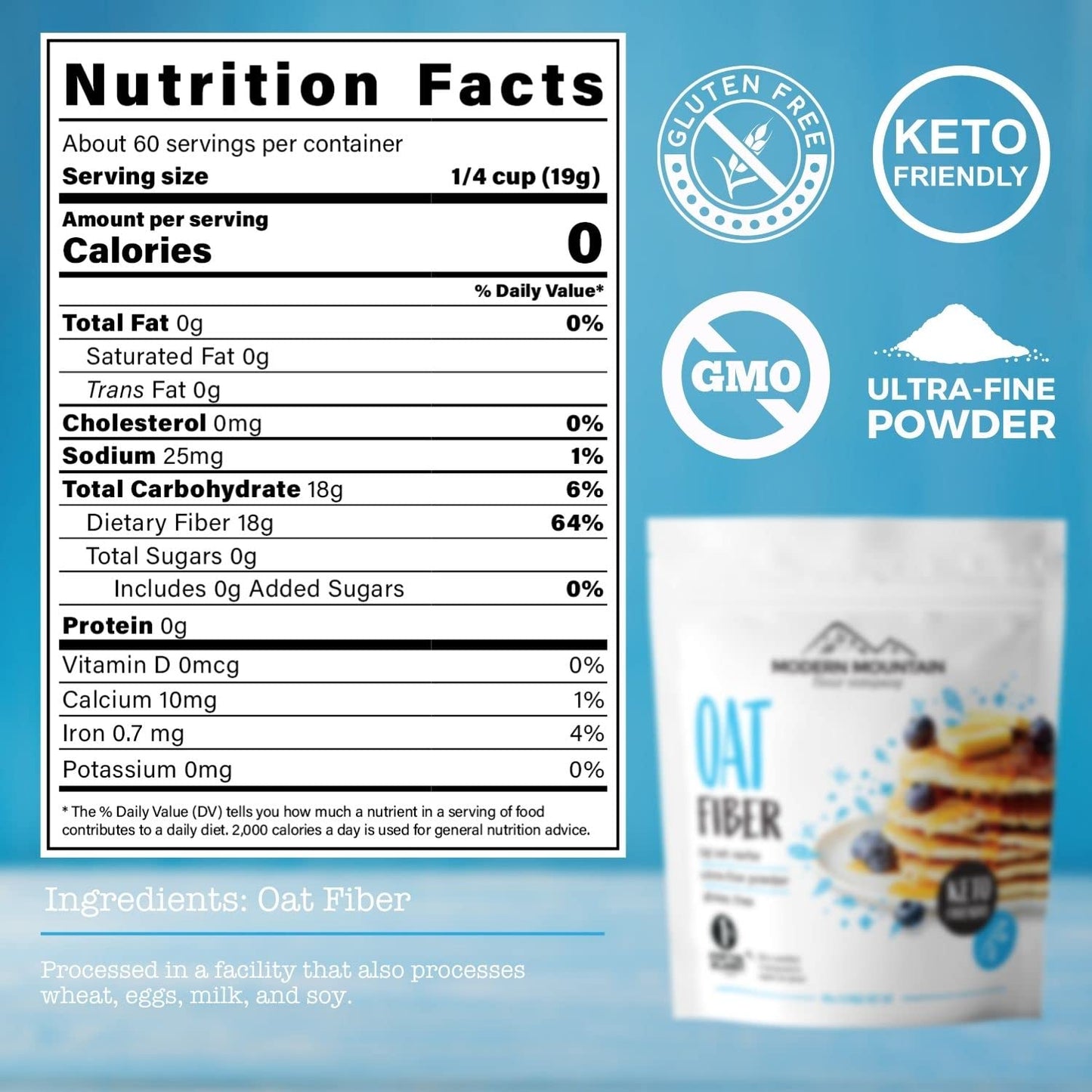 Oat Fiber (2.5 lb) For Baking Low carb and Keto 0g Net carbs Keto Friendly Essential for Low-carb Bread gluten Free All-Natural