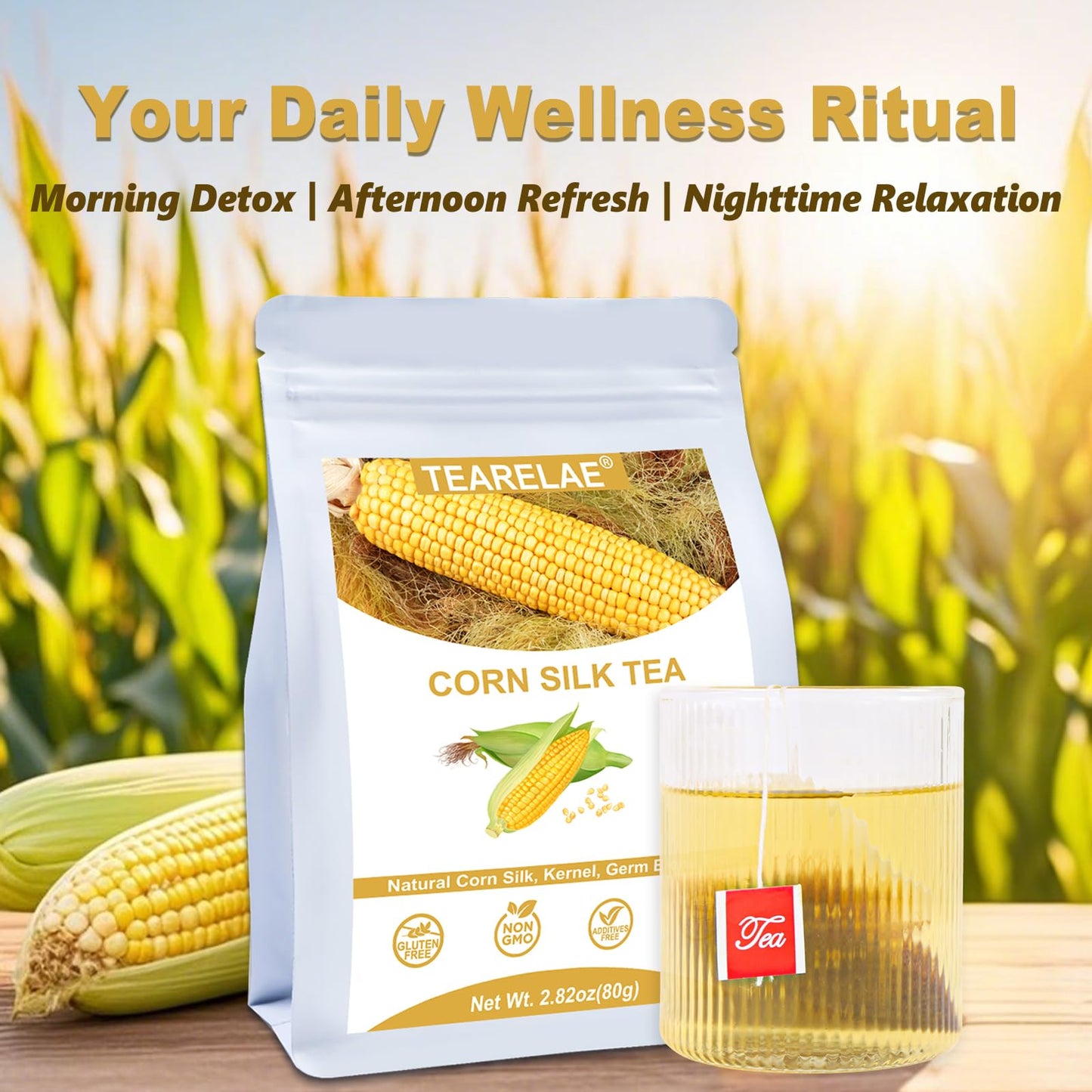 TEARELAE Corn Silk Tea Bags - Non-GMO, Caffeine-Free, 40 Count Pack
