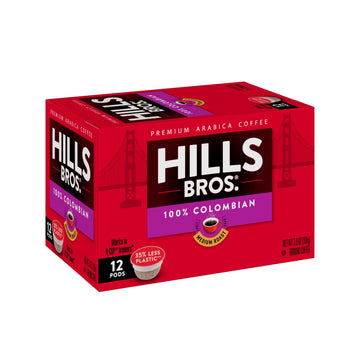 Hills Bros Single Serve Coffee Pods, 100% Colombian Ground Coffee, Medium Roast, 12 Count - Keurig Compatible, Roasted 100% Arab
