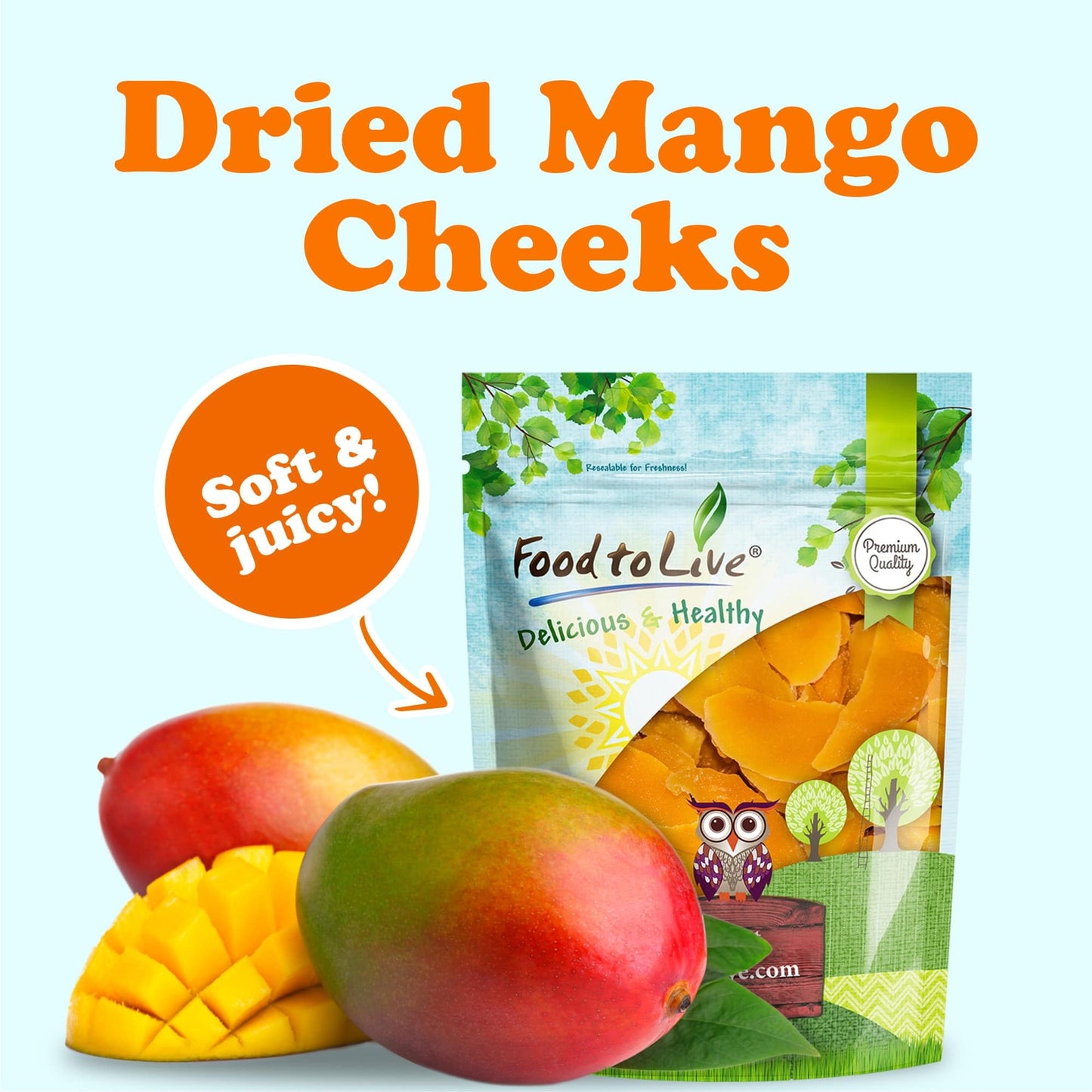 Food To Live Dried Mango Cheeks, 8 Ounces - Premium Quality, Unsweetened, Unsulfured, And Preservative-Free. Naturally Gluten-Fr