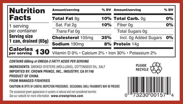 Crown Prince Smoked Oysters in Cottonseed Oil, 3 Ounce Cans, Pack of 12