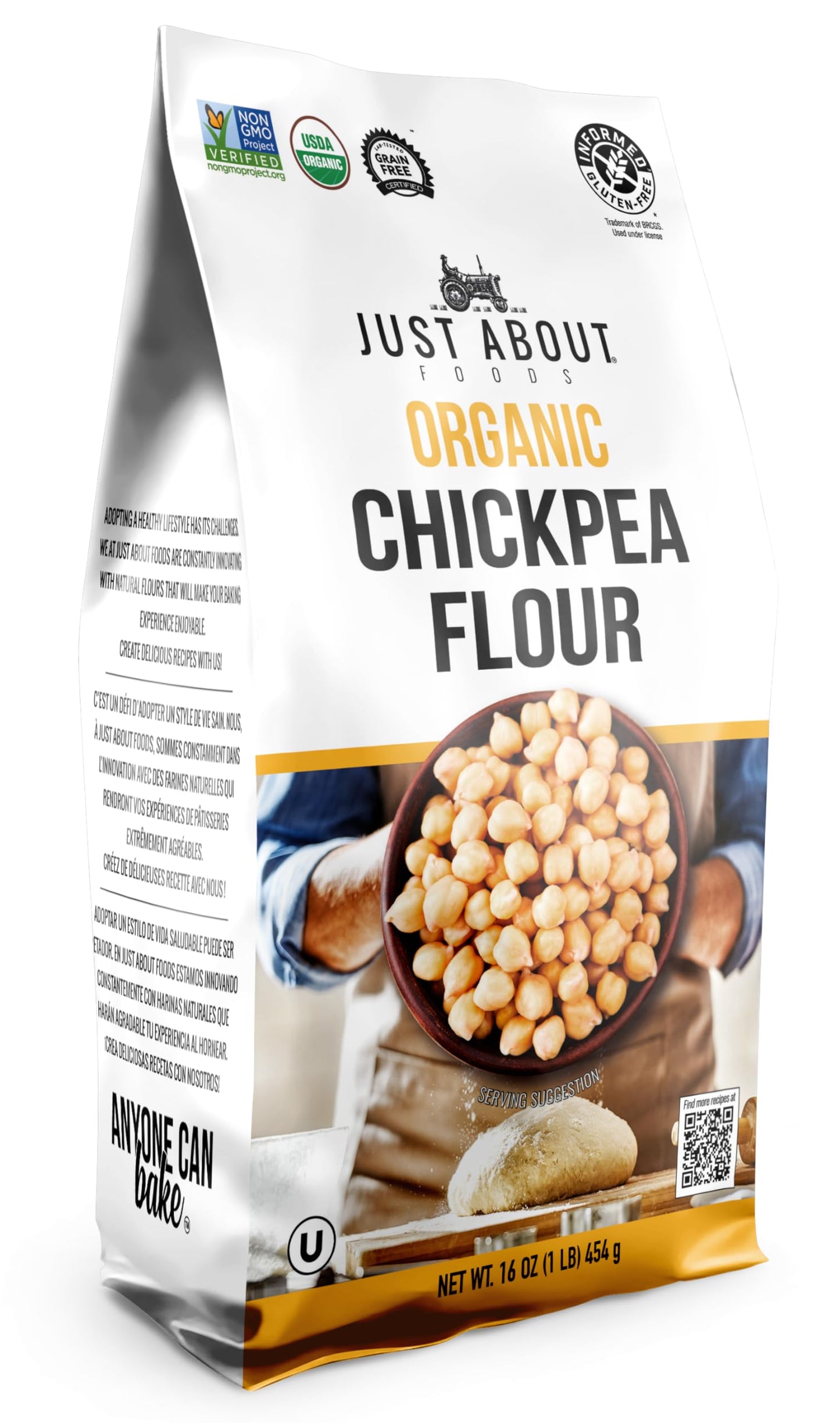 Organic Chickpea Flour 1Lb (454 G) Usda Organic Gluten Free Grain Free Non Gmo Kosher Pack Of 1 | Just About Foods