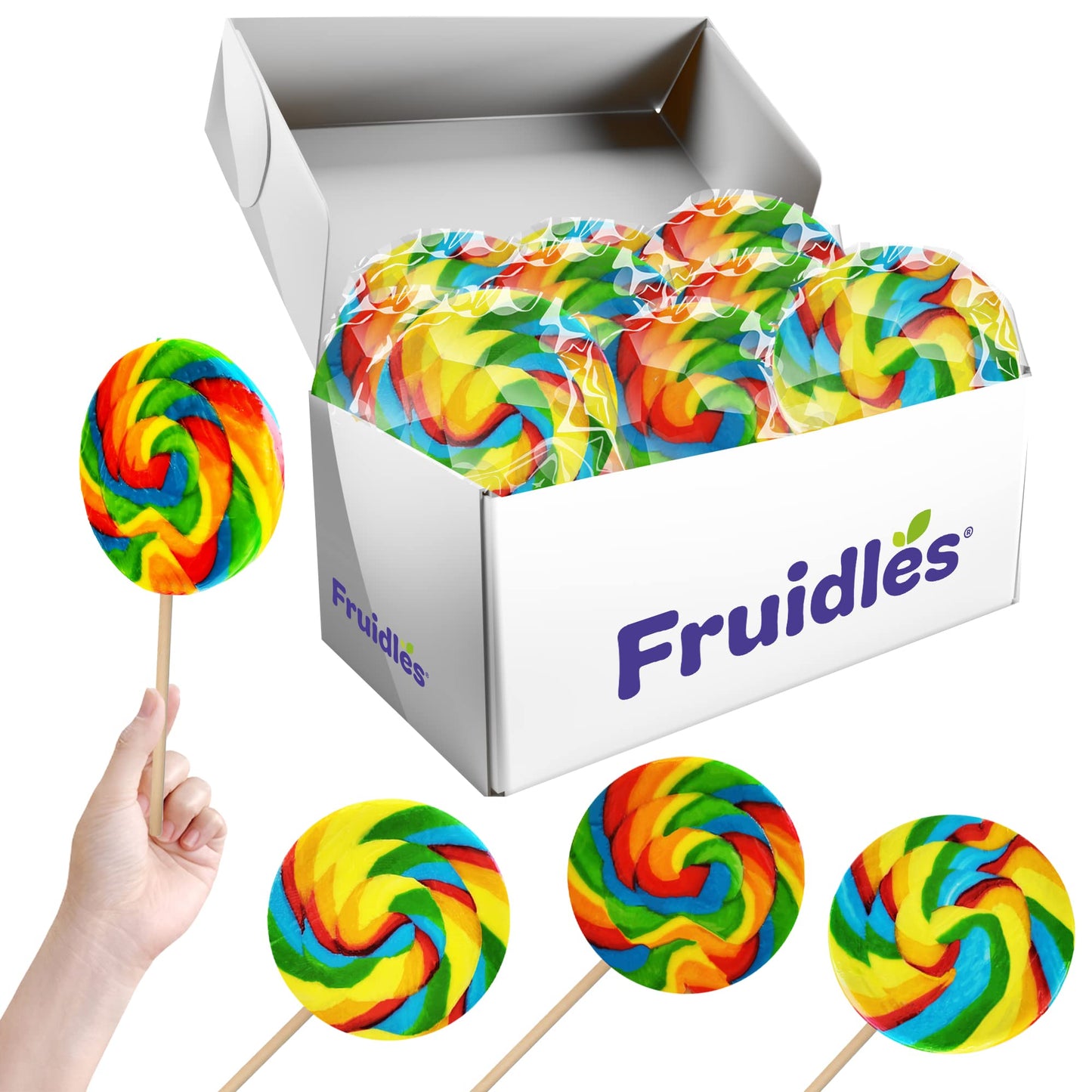 Fruidles Jumbo Rainbow Swirl Lollipop - 4 Inch, Individually Wrapped, Pack of 12