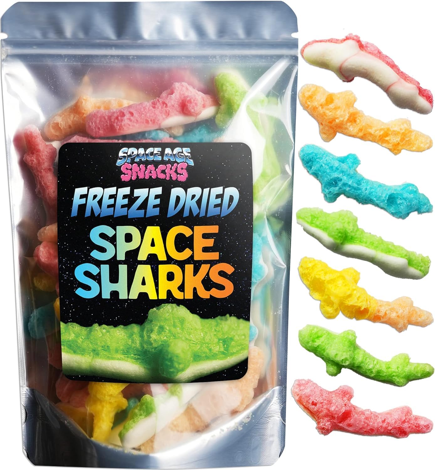Space Age Snacks Freeze Dried Gummy Sharks - Premium Candy - 3 Ounce Pack