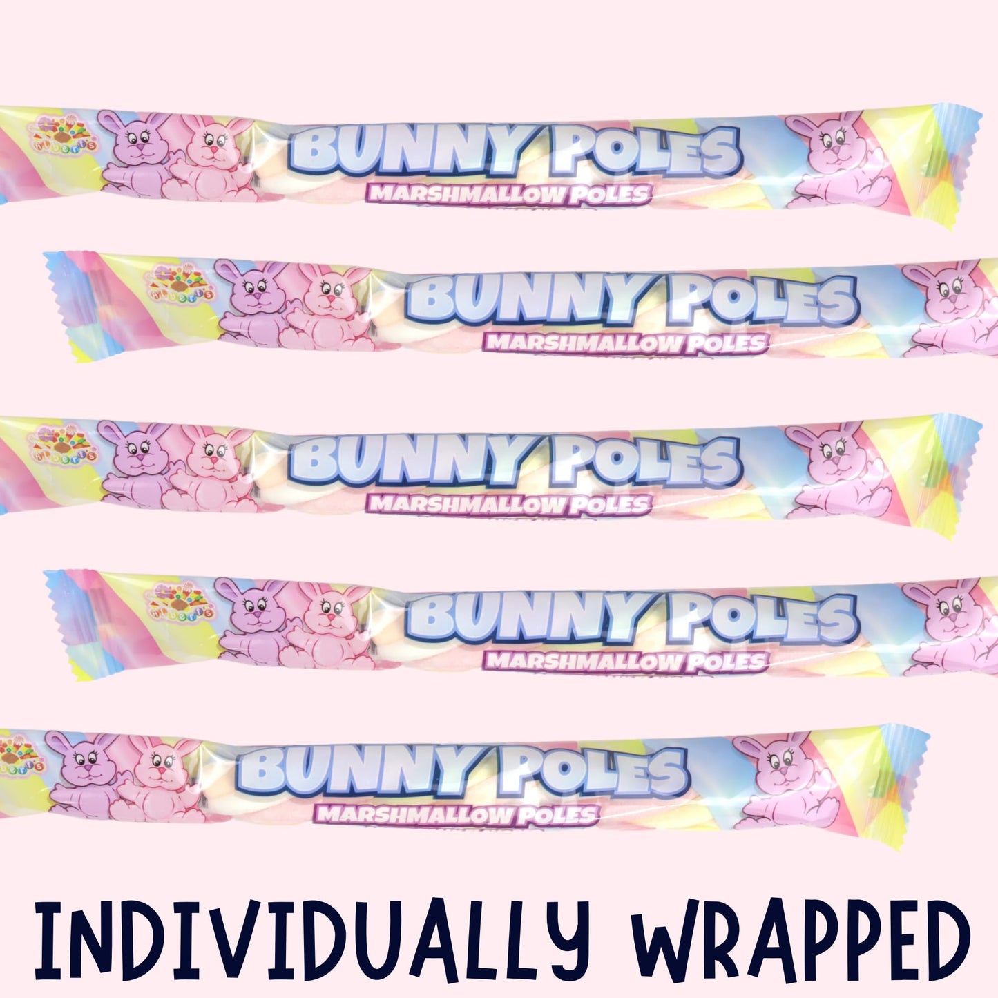 Bunny Poles Marshmallow Twists, Pastel Fluffy Candy Sticks, Individually Wrapped Party Favor Treats, (Pack Of 3)