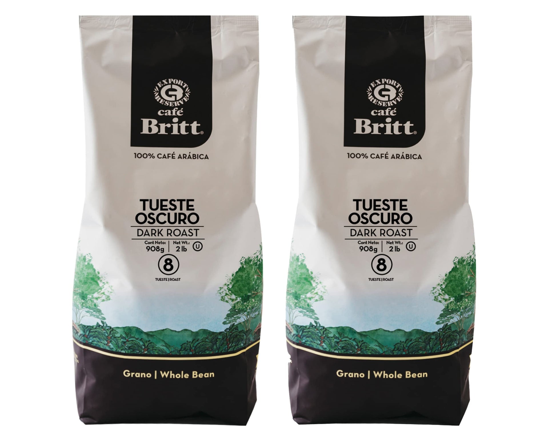 Caf   Britt - Costa Rican Dark Roast (2 Lbs Each) (2-Pack) (4 Lbs Total) - Whole Bean, Arabica Coffee, Kosher, Gluten Free, 100%
