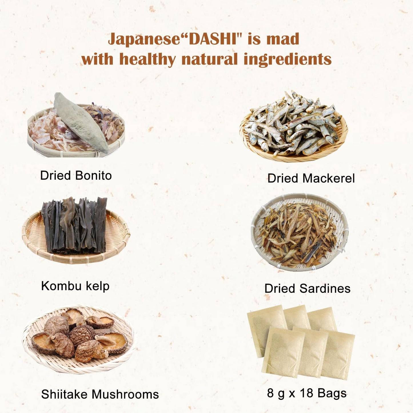 Orgnisulmte Dashi Stock (Dashi Packet  Dashi Broth)  Umami dashi Soup Stock  All Natural Ingredients  No MSG  Additives Free  100% Made in Japan 8g x 18 Packs 5.08 Oz